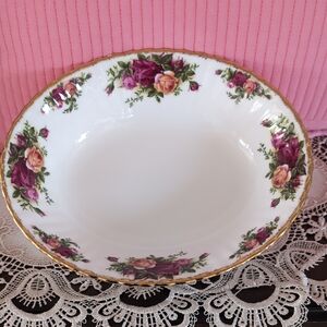 Royal Albert White Porcelain Serving Bowl with Pink and Yellow Rose Garland
